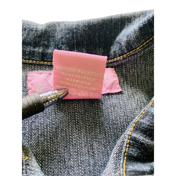 Miss Jeans Girls Embroidered Blue Denim Dress Silver Buttons Colorful Pockets 6X - Picture 3 of 10